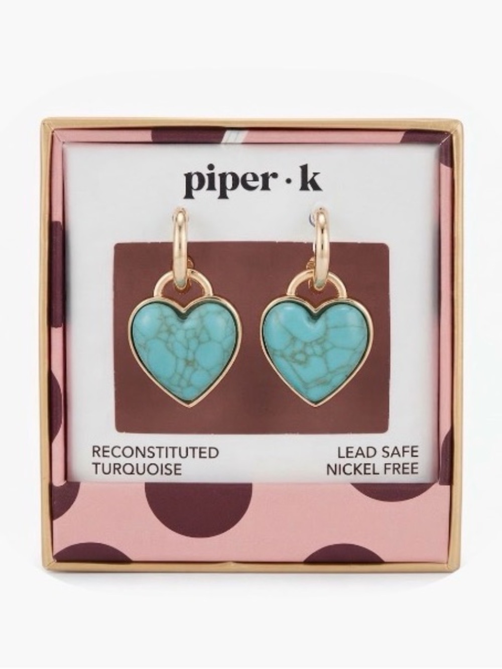 NWT ⚜️🩵⚜️ Piper K Reconstituted Turquoise Gold Tone Heart Huggie Hoop Earrings